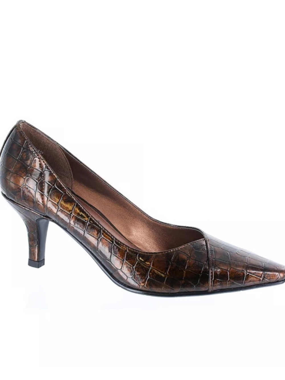 Easy Street Chiffon Bronze Patent Croco Pumps Women’s Dress Heels Size 7.5 $70